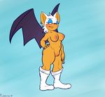  2015 anthro bat blue_eyes breasts clothing female hand_on_hip keryth legwear mammal nipples nude puffy_areola pussy rouge_the_bat smug socks solo sonic_(series) standing wings 