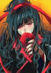  azami_(kagerou_project) black_hair blush flower gorgon highres kagerou_project long_hair red_eyes ribbon scales slit_pupils solo syeoseul very_long_hair 