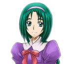  akimoto_komachi arudebido bangs closed_mouth green_eyes green_hair hair_ornament hairband happy l'ecole_des_cinq_lumieres_school_uniform long_hair looking_at_viewer portrait precure puffy_sleeves ribbon school_uniform simple_background sketch smile solo white_background yes!_precure_5 