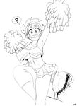  ? abs artist_name ass borrowed_character cheerleader crop_top demya_(tenk) headband lineart monochrome no_panties noill pom_poms pussy reflection smile solo spoken_question_mark standing_on_one_leg trophy underboob 