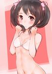  bad_id bad_twitter_id black_hair bra breasts brown_eyes highres idolmaster idolmaster_cinderella_girls long_hair looking_at_viewer nakano_yuka navel small_breasts smile solo twintails underwear yummy_yoi 