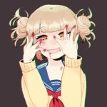  blood boku_no_hero_academia crazy_eyes gold_eyes odango sailor_uniform seifuku sleepy_(sleepy-stellarium) smile sweater toga_himiko yandere 