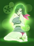  1girl ass barefoot disgust_(inside_out) disney finger_to_mouth green_eyes green_hair green_skin inside_out kneeling looking_at_viewer looking_back naughty_face nisego panties scarf toes tongue tongue_out underwear 