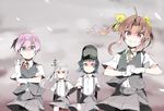  arare_(kantai_collection) arm_warmers bike_shorts black_hair brown_eyes brown_hair dress_shirt gloves grey_hair hair_ornament hair_ribbon hat kagerou_(kantai_collection) kantai_collection kasumi_(kantai_collection) long_hair multiple_girls ooyama_imo pink_hair pleated_skirt ponytail purple_eyes ribbon school_uniform shiranui_(kantai_collection) shirt short_hair side_ponytail silver_hair skirt smile suspenders twintails vest yellow_eyes 