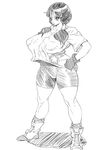  1girl ball blush bonten breasts curvy dragon dragon_ball dragonball_z edited erect_nipples gloves huge_breasts lineart long_hair monochrome sai shorts solo standing thick_thighs twintails videl 