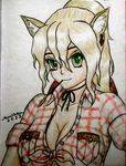  aj applejack_(mlp) blonde_hair breasts cleavage clothed clothing ear_piercing freckles friendship_is_magic green_eyes hair hat human humanized mammal my_little_pony piercing ponytail smile 