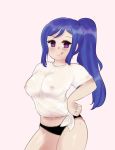  :9 :p areolae bangs black_panties blue_hair blush breasts exposed_nipples long_hair looking_at_viewer love_live! love_live!_sunshine!! matsuura_kanan medium_breasts nipples panties ponytail purple_eyes see-through shirt sidelocks sleepy_(sleepy-stellarium) smile solo tongue tongue_out underwear wet wet_clothes wet_shirt 