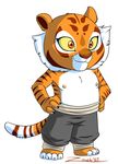  2015 anthro chest_tuft clothing cub cute digital_media_(artwork) dreamworks feline female front_view fur kung_fu_panda mammal master_tigress navel nipples smile solo tongue tuft young zooshi 