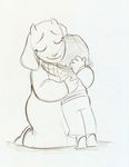  ambiguous_gender black_and_white caprine catnippackets duo eyes_closed female goat horn hug human mammal monochrome monster protagonist_(undertale) sketch smile toriel undertale 