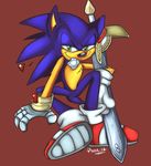  &lt;3 ambiguous_gender anthro blue_body blue_hair condom hair hedgehog looking_at_viewer mammal melee_weapon red_background simple_background sonic_(series) sonic_the_hedgehog sword weapon 