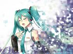  aqua_hair caffein closed_eyes detached_sleeves hatsune_miku highres long_hair open_mouth solo twintails vocaloid 