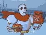  armor bone cape clothing dialogue english_text food frown gloves male marimaur masters_of_the_universe outside papyrus_(undertale) parody skeleton snow solo spaghetti text tree undertale 