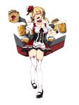  :d alcohol basket beer beer_mug blonde_hair breasts cleavage closed_eyes cup dirndl food full_body german_clothes hat holding holding_cup kantai_collection long_hair mary_janes medium_breasts oktoberfest open_mouth pretzel prinz_eugen_(kantai_collection) shoes smile solo tendo_(zhazhatiantong) thighhighs transparent_background twintails underbust white_legwear 