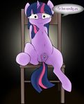  2015 anus chair clitoral_winking clitoris coinpo creepy english_text equine female feral friendship_is_magic hair horn looking_at_viewer mammal multicolored_hair my_little_pony navel pussy pussy_juice sitting smile solo spread_legs spreading text twilight_sparkle_(mlp) unicorn 