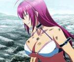  1girl angry bikini_warriors bra breasts female fighter_(bikini_warriors) highres large_breasts long_hair red_hair solo standing stitched underwear 