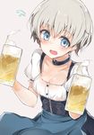  alcohol beer beer_mug blue_eyes blush choker cole cup dirndl dress german_clothes holding holding_cup iron_cross kantai_collection oktoberfest open_mouth short_hair silver_hair smile solo z1_leberecht_maass_(kantai_collection) 