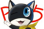  cat commentary_request fang mask morgana_(persona_5) no_humans one_eye_closed persona persona_5 scarf 