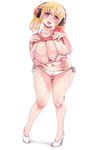 areolae blonde_hair blush breasts clitoris_piercing gigantic_breasts headphones highres inverted_nipples kntrs_(knyrs) large_areolae looking_at_viewer nipple_piercing nipple_rings nipples nitroplus open_mouth piercing pussy red_eyes smile solo super_pochaco twintails uncensored 