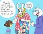  asgore_dreemurr caprine english_text female goat horn male mammal protagonist_(undertale) text toriel undertale unknown_artist 