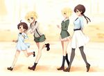  4girls blonde_hair blue_eyes bob_cut brown_eyes brown_hair casual christiane_barkhorn dress erica_hartmann gertrud_barkhorn glasses kodamari multiple_girls short_hair strike_witches ursula_hartmann 