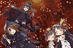  =_= akitsu_maru_(kantai_collection) alternate_costume black_hair brown_hair cape cherry_blossoms cosplay detective flower fusou_(kantai_collection) hair_flower hair_ornament hands_clasped hat kantai_collection kazami_miki magnifying_glass multiple_girls own_hands_together remodel_(kantai_collection) sample sherlock_holmes sherlock_holmes_(cosplay) shigure_(kantai_collection) the_adventures_of_sherlock_holmes top_hat yamashiro_(kantai_collection) 