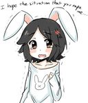  1boy 4chan androgynous animal_ears black_hair blush blush_stickers brown_eyes bunny_boy bunny_ears collarbone drawfag engrish hair_ornament hairpin hiroyuki_nishimura nishimura_hiroyuki_(4chan) open_mouth short_hair simple_background sleeves_past_wrists solo sweater tears trembling wavy_mouth white_background 