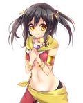  amano_kouki black_hair highres long_hair midriff navel smile solo twintails yellow_eyes 