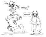  bone brothers duo english_text eyewear hat male monochrome papyrus_(undertale) sans_(undertale) sibling skateboard skeleton sunglasses text undertale unknown_artist 