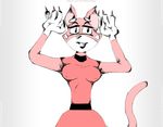  2015 absurd_res anthro armoredcoreraven blush cat clothed clothing feline female hi_res looking_at_viewer lying mammal on_back raised_arm rat_(artist) shima_luan simple_background smile solo super_planet_dolan youtube 