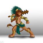  brown_eyes clothing feathers feline invalid_color iztli jewelry lion loincloth male mammal tribal 
