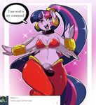  2015 anthro anthrofied arnachy breasts bulge cosplay dialogue dickgirl english_text equine friendship_is_magic fur hair horn intersex long_hair mammal multicolored_hair my_little_pony purple_eyes purple_fur shantae solo text tumblr twilight_sparkle_(mlp) winged_unicorn wings 