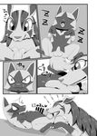  ambiguous_gender balls black_fur blush canine censored comic eyelashes eyes_closed fur grey_fur japanese_text kiriya male mammal mightyena monochrome nintendo penis pok&eacute;mon poochyena sleeping surprise teeth text tongue video_games 