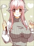  blush breasts commentary_request headphones ladle large_breasts long_hair looking_at_viewer nitroplus pink_eyes pink_hair ribbed_sweater smile solo super_sonico sweater warai 