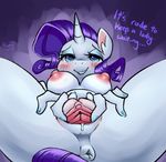  2015 anthro anthrofied anus areola blue_eyes breasts clitoris colored dialogue english_text equine female friendship_is_magic glo-in-the-dark hair half-closed_eyes horn mammal my_little_pony nipples presenting purple_hair pussy rarity_(mlp) smile solo spread_legs spread_pussy spreading stingray970 text unicorn 