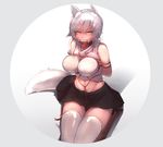  animal_ears arms_behind_back bdsm bit_gag blush bondage bound breasts collar crotch_rope ehrrr gag gagged highres inubashiri_momiji large_breasts looking_at_viewer red_eyes rope shibari shibari_over_clothes short_hair solo tail thighhighs touhou white_hair wolf_ears wolf_tail 