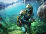  armor blue_skin female fin hair magic_the_gathering marine merfolk official_art outside red_hair sea solo viktor_titov water 