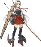  aa_gun aircraft airplane archery arrow blush boots bow_(weapon) brown_eyes flight_deck full_body gloves hairband hakama_skirt hip_vent japanese_clothes kantai_collection konishi_(koconatu) kyuudou long_hair muneate official_art partly_fingerless_gloves remodel_(kantai_collection) ribbon shoukaku_(kantai_collection) silver_hair single_glove skirt smile solo thigh_boots thighhighs transparent_background turbine weapon yugake zettai_ryouiki 