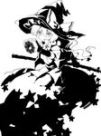  aiming bow braid broom dena.ei dress frown greyscale hat hat_bow high_contrast highres kirisame_marisa lineart long_hair mini-hakkero monochrome parted_lips serious simple_background sketch solo star touhou white_background witch_hat 