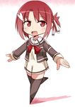  :d bad_id bad_pixiv_id black_legwear chibi hair_ribbon naruse_mai open_mouth ponytail red_eyes red_hair ribbon sanshuu_middle_school_uniform school_uniform smile solo thighhighs yuuki_yuuna yuuki_yuuna_wa_yuusha_de_aru yuusha_de_aru zettai_ryouiki 