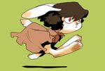  :&lt; animal animal_ears brown_hair bunny clothed_animal dress from_side green_background inaba_tewi inaba_tewi_(bunny) onikobe_rin red_eyes running shadow short_hair simple_background solo tail touhou 