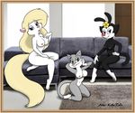  2015 animaniacs anthro breasts cat dot_warner feline female green_eyes hair kikerodz looking_at_viewer mammal minerva_mink mink mustelid nipples nude pose rita_(animaniacs) warner_brothers 