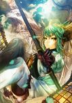  asai_genji atalanta_(fate) bird bow bow_(weapon) eagle fate/apocrypha fate/grand_order fate_(series) gauntlets green_eyes green_hair holding holding_weapon looking_at_viewer official_art resized solo upscaled waifu2x weapon 