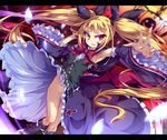  armpits blazblue blonde_hair blush bow breasts covered_nipples fang heterochromia long_hair looking_at_viewer no_panties rachel_alucard red_bow red_eyes small_breasts smile solo toraishi_666 twintails very_long_hair yellow_eyes 