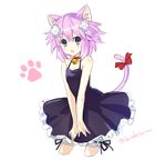  animal_ears artist_name bell cat_ears cat_girl cat_tail collar d-pad d-pad_hair_ornament hair_ornament neptune_(choujigen_game_neptune) neptune_(series) open_mouth paw_print purple_eyes purple_hair ribbon shiitake_urimo solo tail twitter_username 