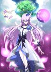  black_bow blue_eyes blue_flower blue_rose boots bow choker cologne_(heartcatch_precure!) creature cure_moonlight elbow_gloves flower gloves hair_flower hair_ornament heartcatch_precure! highres knee_boots long_hair magical_girl precure purple_hair rose serious single_elbow_glove tree tsukikage_oyama tsukikage_yuri wrist_cuffs 