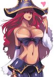  blue_hair breasts league_of_legends long_hair no_nipples photoshop pirate red_hair sarah_fortune tame tanline 