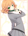  ansatsu_kyoushitsu bad_id bad_pixiv_id green_eyes hi-ma knife kurahashi_hinano looking_at_viewer orange_hair school_uniform short_hair smile solo wavy_hair weapon 