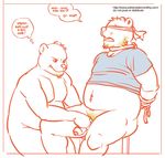  anthro artdecade bear blindfold bound clothed clothing duo facial_hair father father_and_son fur hair half-dressed handjob incest male male/male mammal nude open_mouth parent penis pubes shirt sitting son 