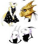  alphys blush breasts caprine claws clothing dress duo eyewear female fur glasses goat horn kelbremdusk lab_coat mammal monster realistic scales scalie smile toe_claws toriel undertale white_fur yellow_scales 