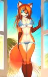  2015 anthro bra canine clothing cyan_eyes female fox hair hi_res macmegagerc mammal orange_hair solo thong underwear 